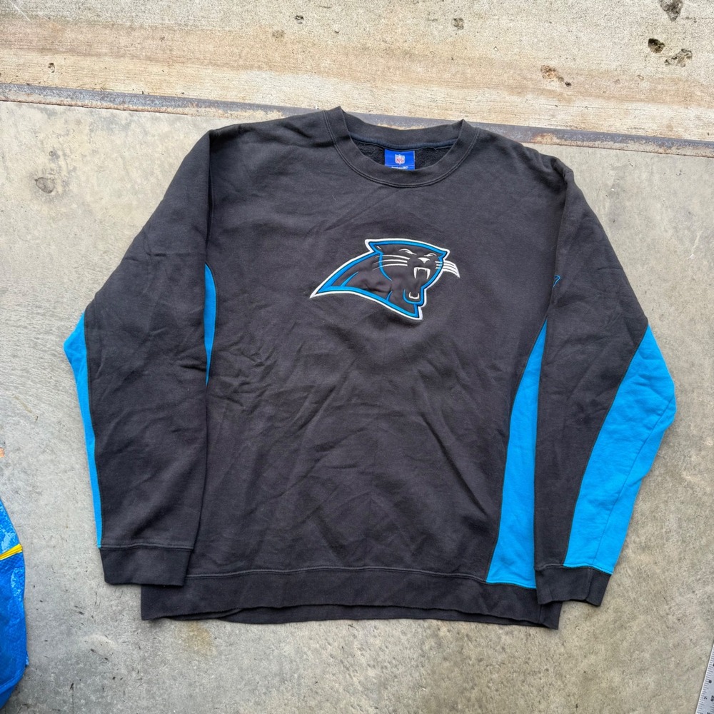 Vintage Carolina Panthers NFL Sweatshirt Mens XL Black Blue Embroidered Reebok